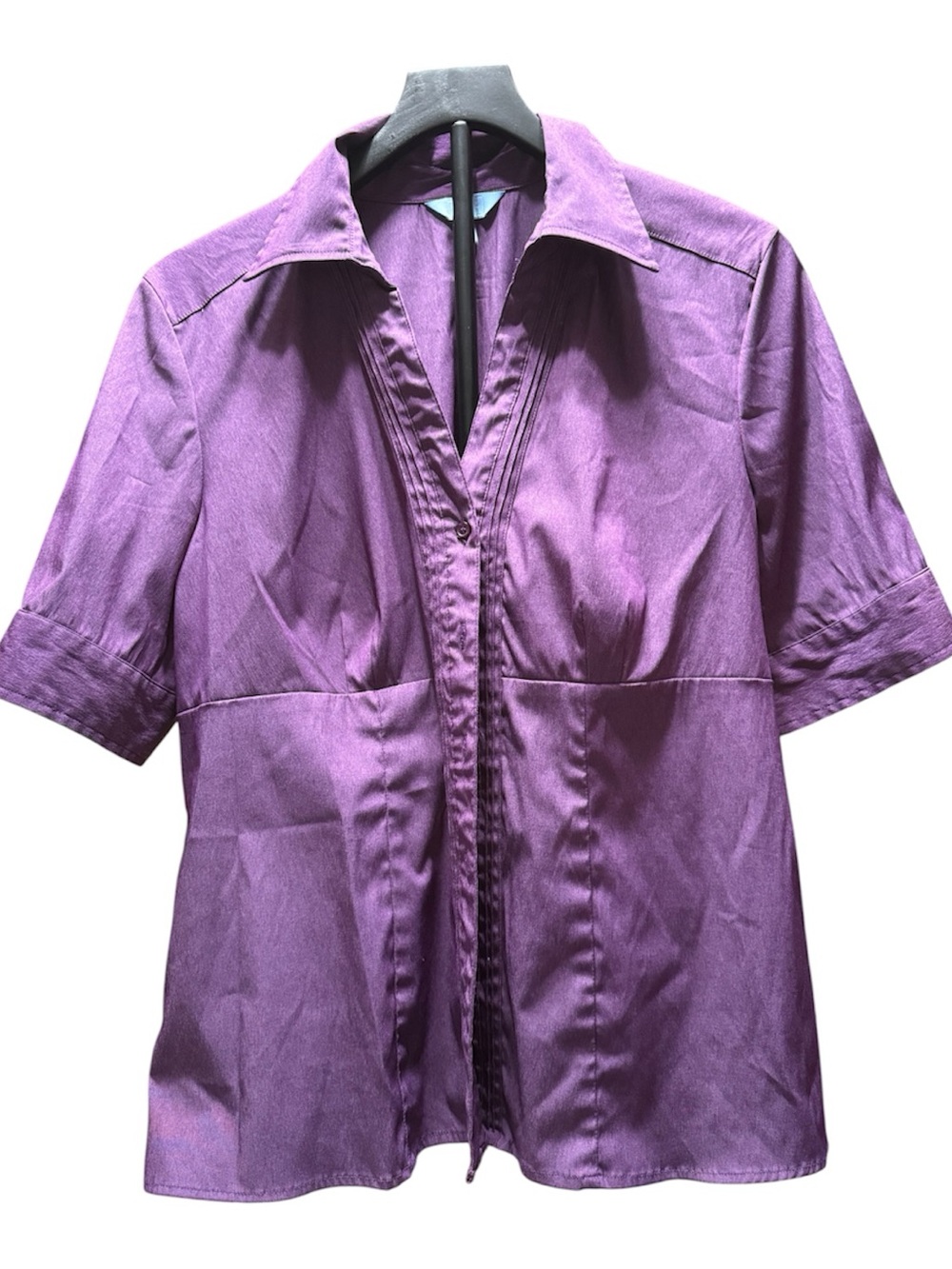 Denver Hayes Purple Button Front Career Blouse Women’s XL Short Sleeve